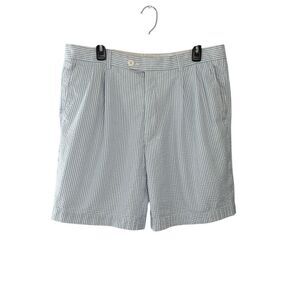 St. Berg blue and white pleated seersucker shorts- 38